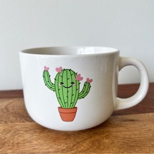 Large Cactus Coffee Tea Mug Cute Happy Green Pink Cactus Western Kawaii Dessert